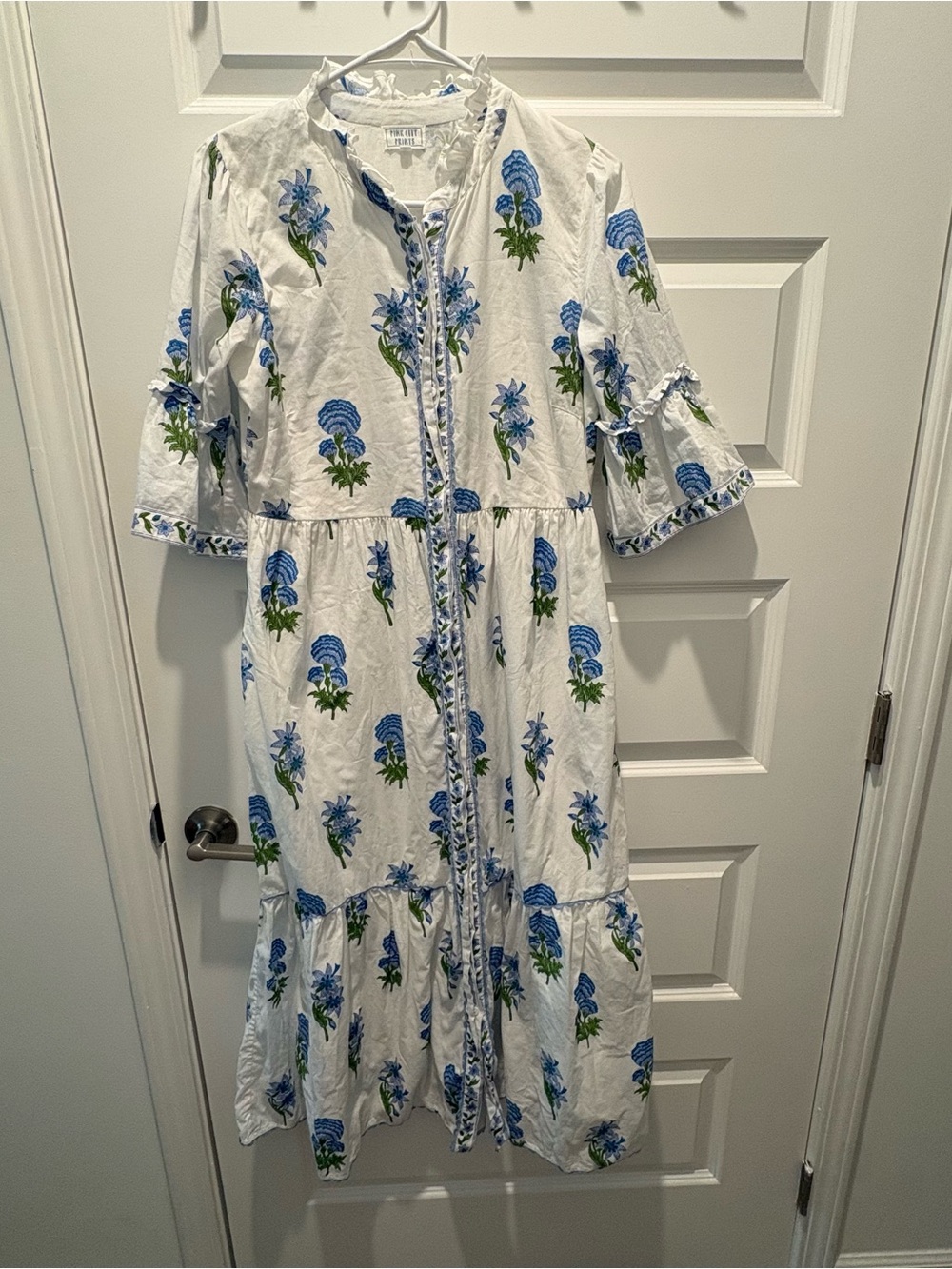 Pink City Prints Blue Floral Tiered Maxi Dress